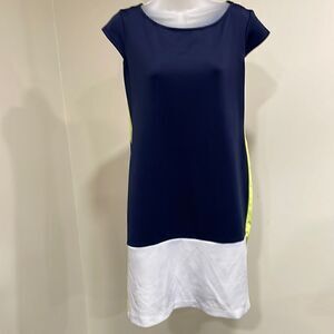 NWOT Sharagano Navy white and yellow dress. Size 8 M medium